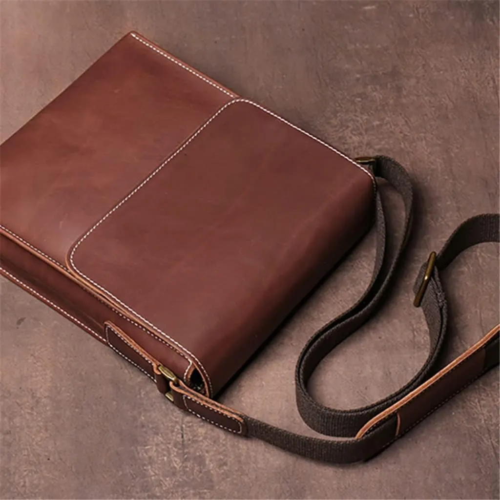 Vintage Crossbody Bag Genuine Leather Men's Shoulder Classic Messenger Man Small Bags 7.9 Inch