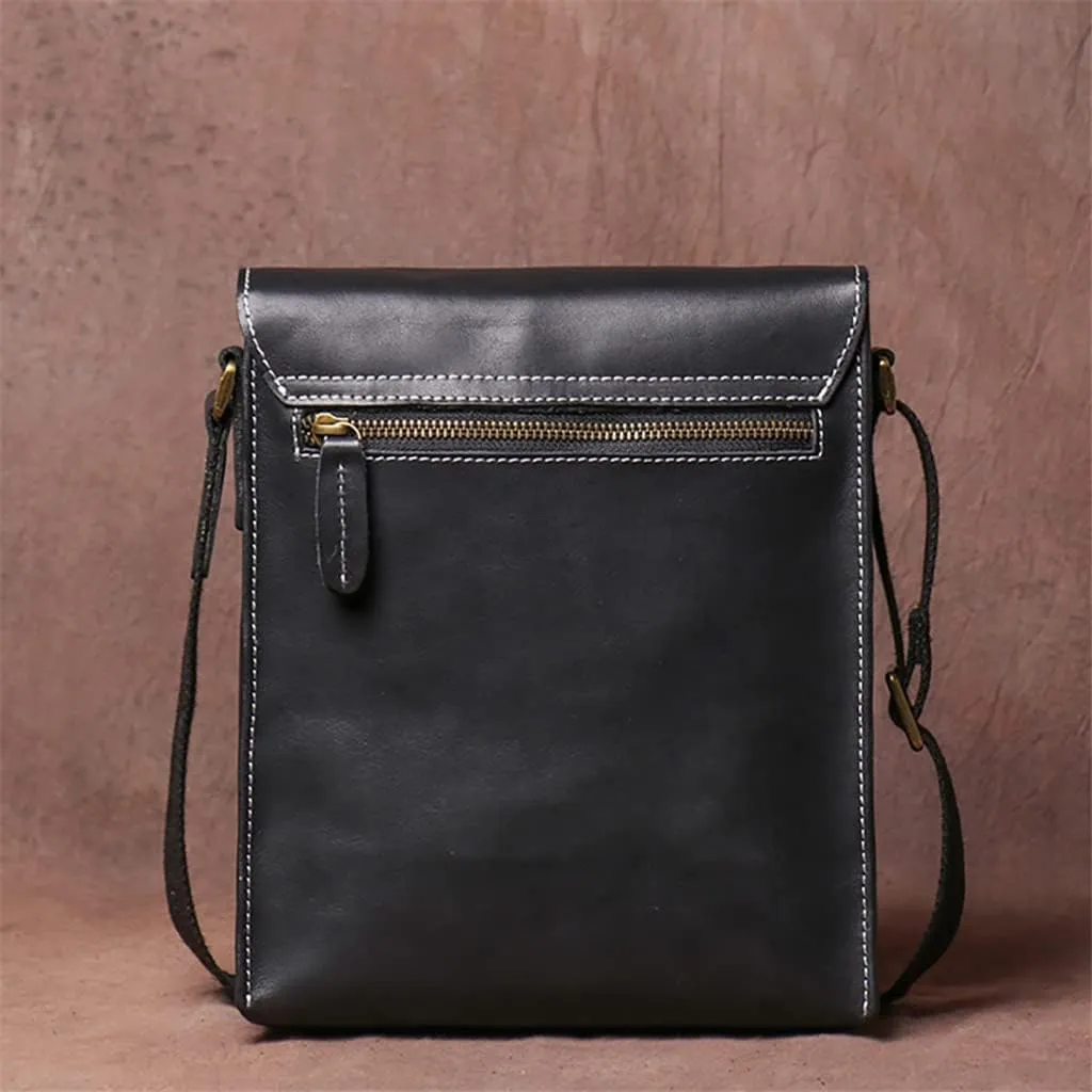 Vintage Crossbody Bag Genuine Leather Men's Shoulder Classic Messenger Man Small Bags 7.9 Inch