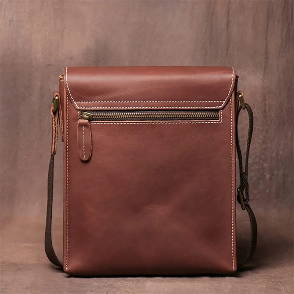 Vintage Crossbody Bag Genuine Leather Men's Shoulder Classic Messenger Man Small Bags 7.9 Inch