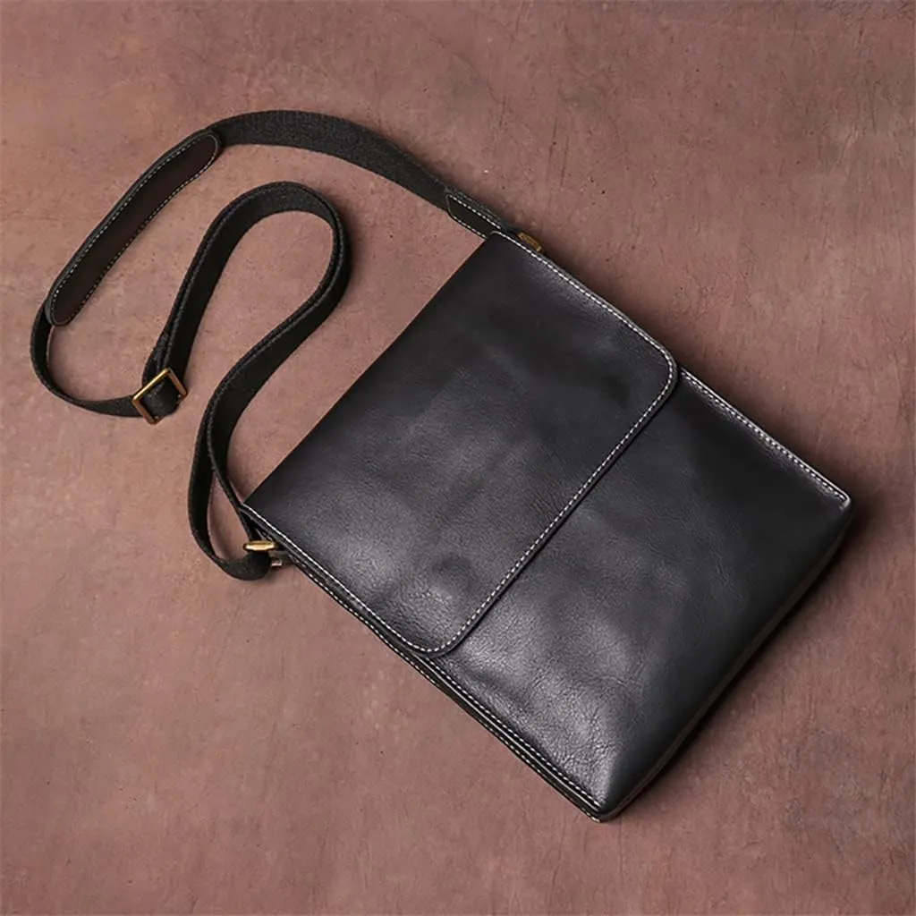 Vintage Crossbody Bag Genuine Leather Men's Shoulder Classic Messenger Man Small Bags 7.9 Inch