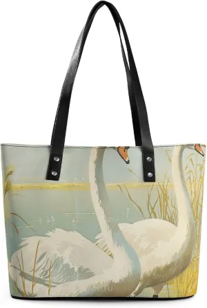 Vintage Painting of Goose Leather Lady's Handbag Crossbody Purse for Women Ladies Soft Shoulder Bag Medium Roomy Handbag Fashion Tote Top Handle Satchel