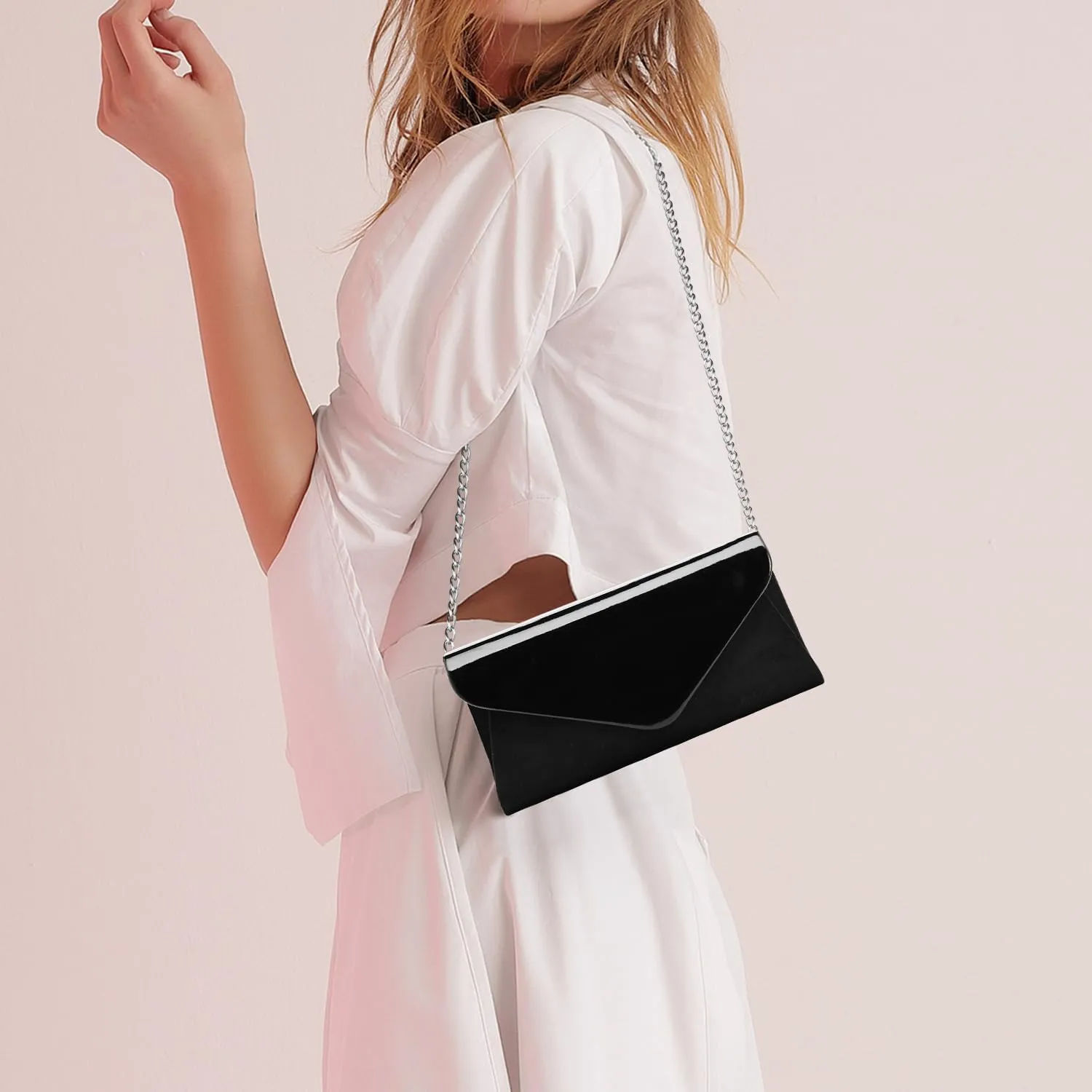 WALLYN'S Patent Leather Clutch Classic Purse Evening Bag Handbag With Flannelette