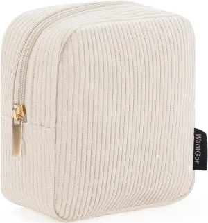WantGor Small Corduroy Makeup Bag, Mini Cosmetic Storage Bags Coin Purse Zipper Pouch Travel Cosmetic Bag Lipstick Hair Accessories Organizers for Women (Beige)