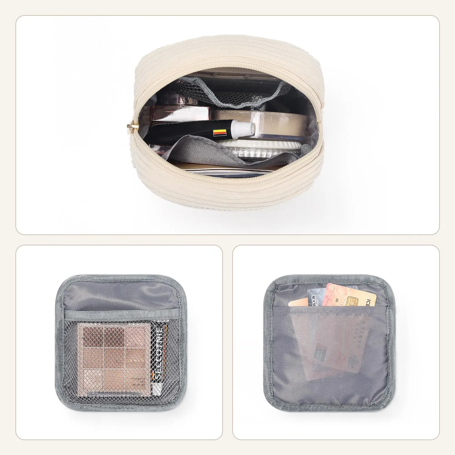 WantGor Small Corduroy Makeup Bag, Mini Cosmetic Storage Bags Coin Purse Zipper Pouch Travel Cosmetic Bag Lipstick Hair Accessories Organizers for Women (Beige)