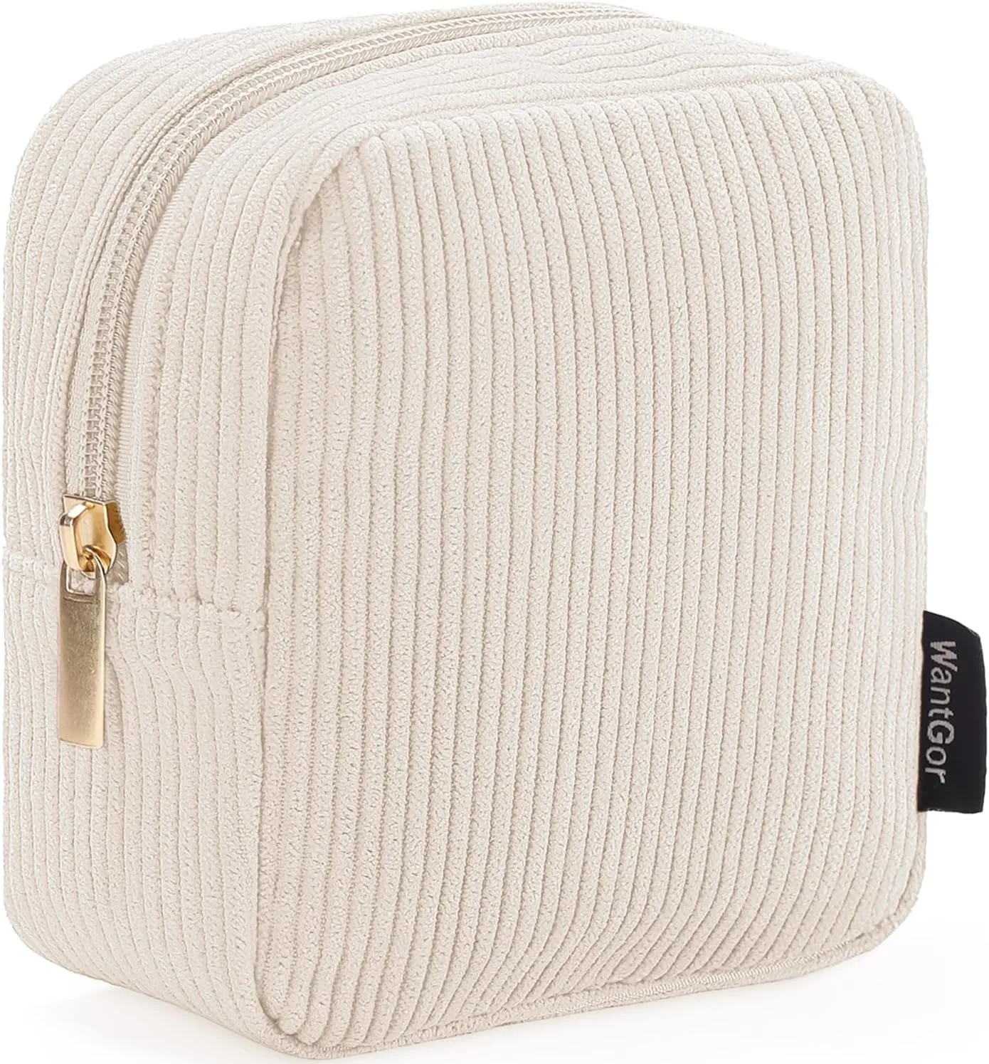 WantGor Small Corduroy Makeup Bag, Mini Cosmetic Storage Bags Coin Purse Zipper Pouch Travel Cosmetic Bag Lipstick Hair Accessories Organizers for Women (Beige)