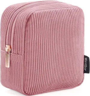 WantGor Small Corduroy Makeup Bag, Mini Cosmetic Storage Bags Coin Purse Zipper Pouch Travel Cosmetic Bag Lipstick Hair Accessories Organizers for Women (Pink)