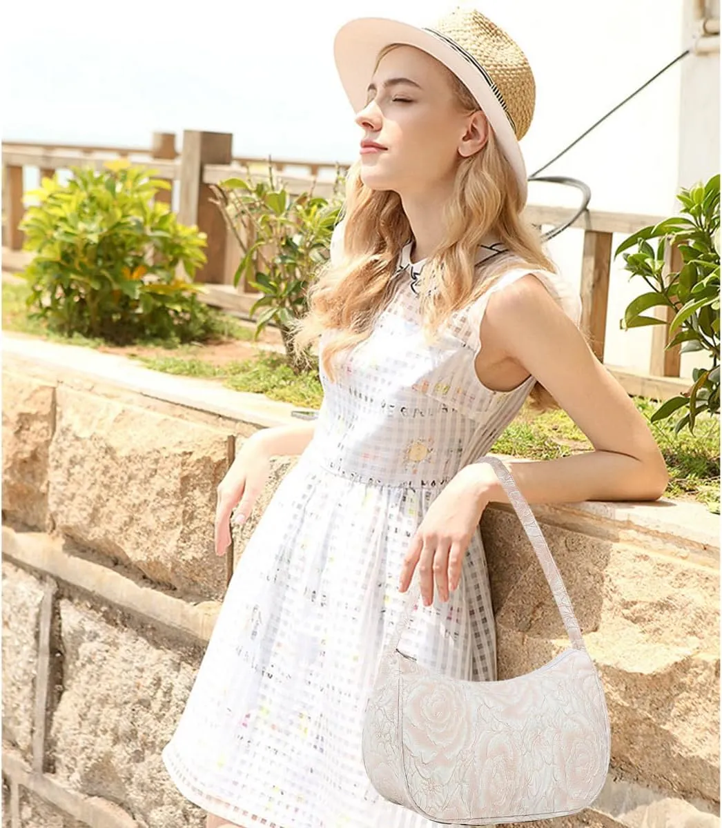 Women Shoulder Handbags Trendy Small Crossbody Bags Prints Hobo Bags with Zipper Crescent Purse For Ladies