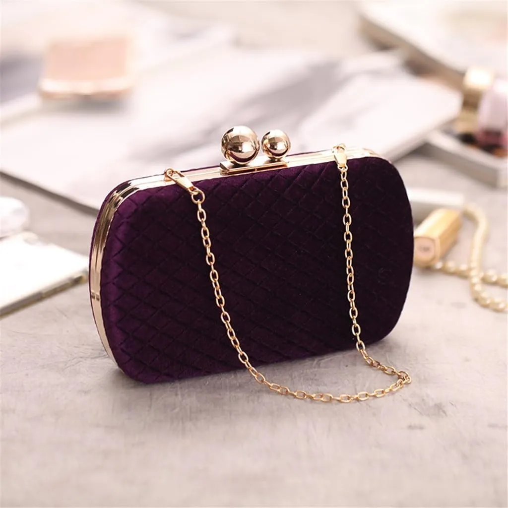 Women's Classic Autumn Winter Velvet Rhinestone Evening Bag Clutch Banquet Bag Chain Cross Clutch