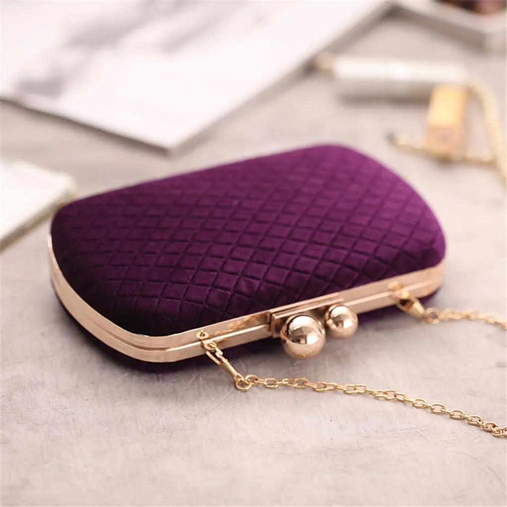 Women's Classic Autumn Winter Velvet Rhinestone Evening Bag Clutch Banquet Bag Chain Cross Clutch