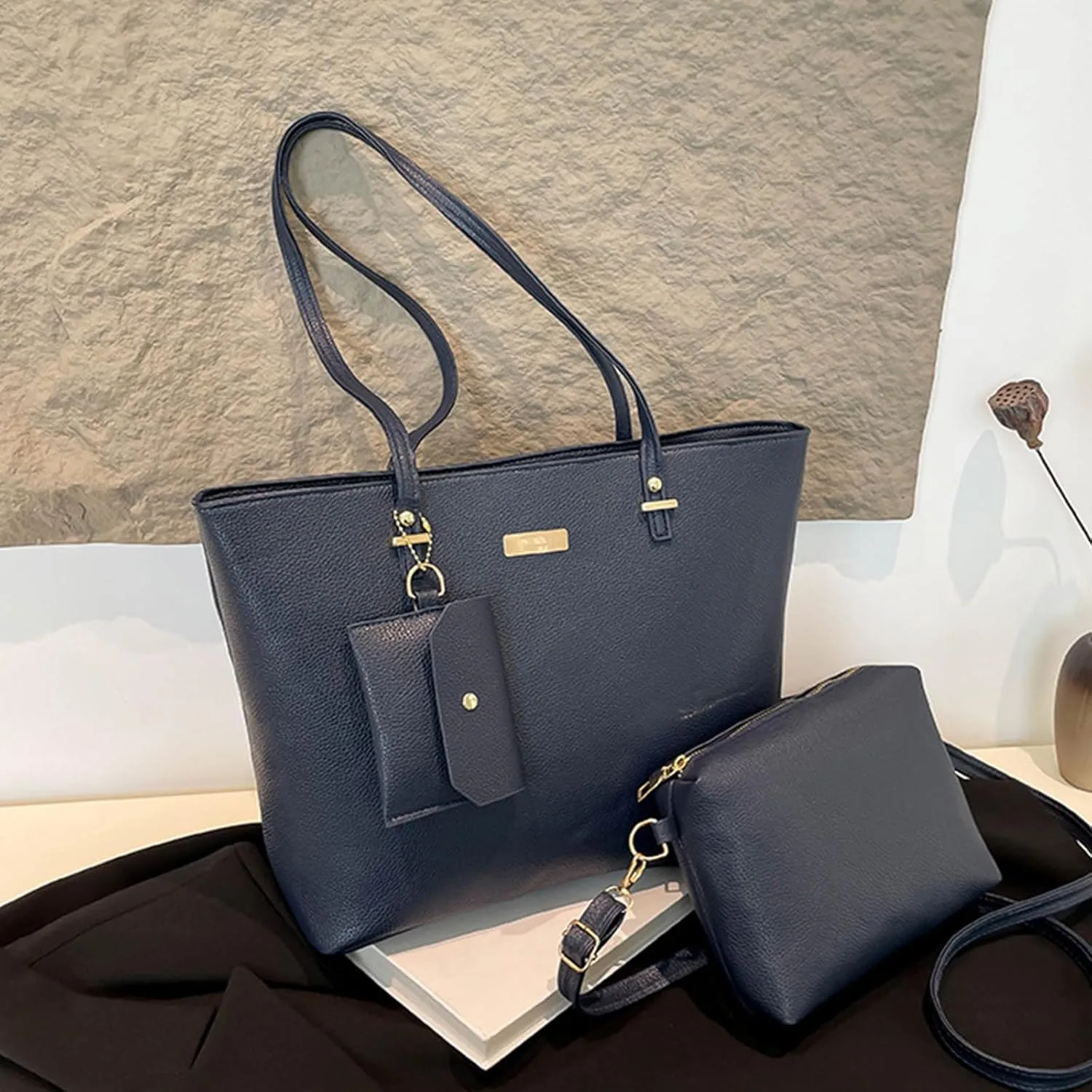 Women's Fashion Handbags Set 3pcs Shoulder Bags Large Capacity Satchel Top Handle Purse PU Leather Crossbody Bags