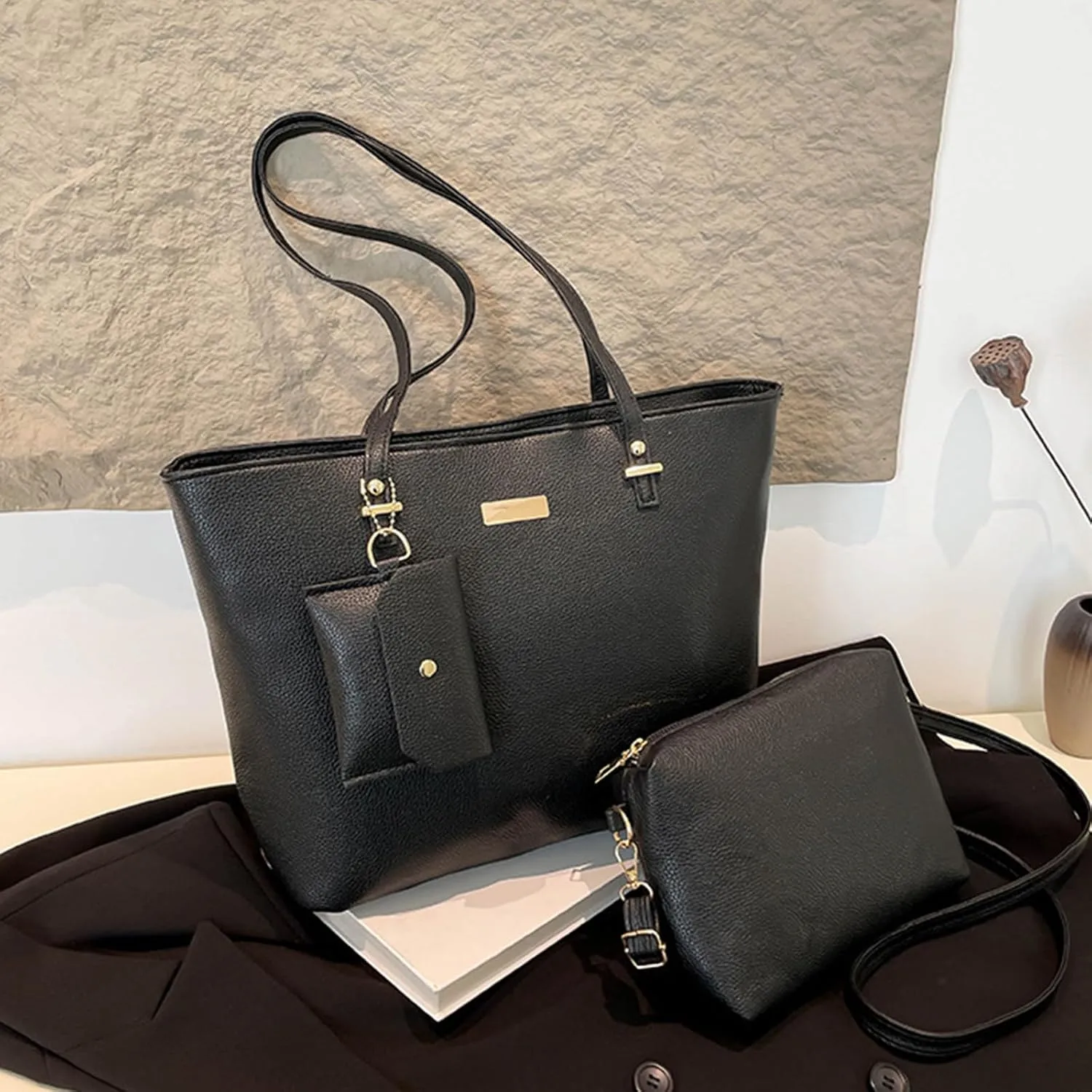 Women's Fashion Handbags Set 3pcs Shoulder Bags Large Capacity Satchel Top Handle Purse PU Leather Crossbody Bags