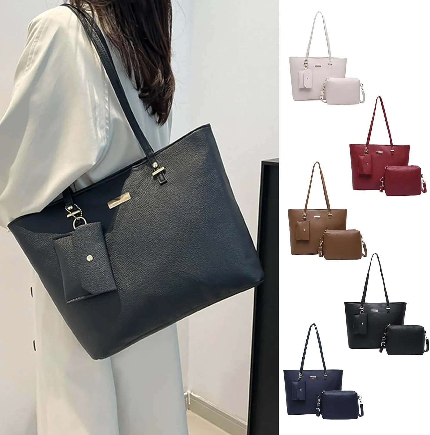 Women's Fashion Handbags Set 3pcs Shoulder Bags Large Capacity Satchel Top Handle Purse PU Leather Crossbody Bags