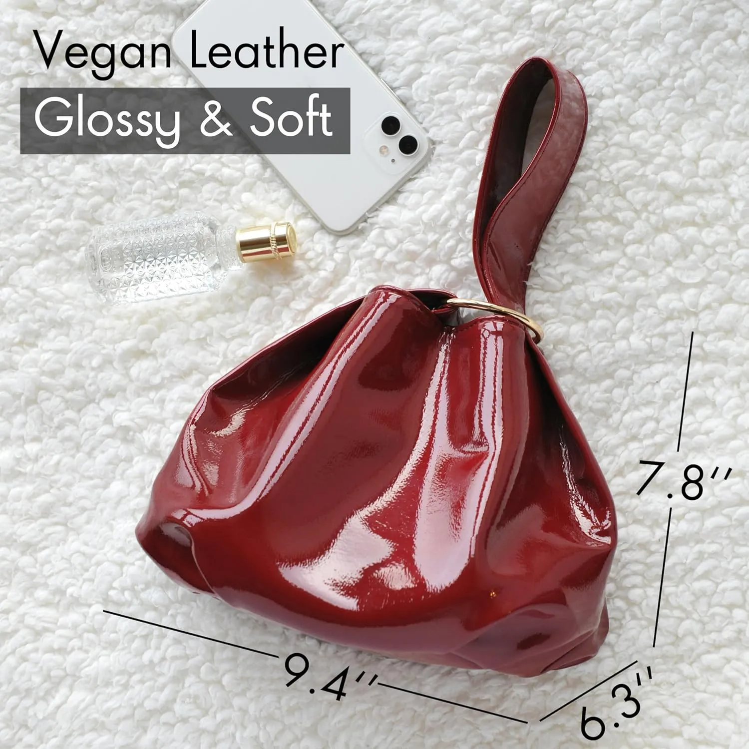 Women's Glossy Clutch Patent Vegan Leather Hobo Top Handle Bag Small Tote