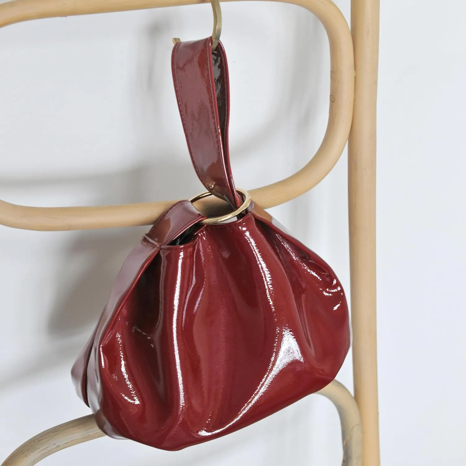 Women's Glossy Clutch Patent Vegan Leather Hobo Top Handle Bag Small Tote
