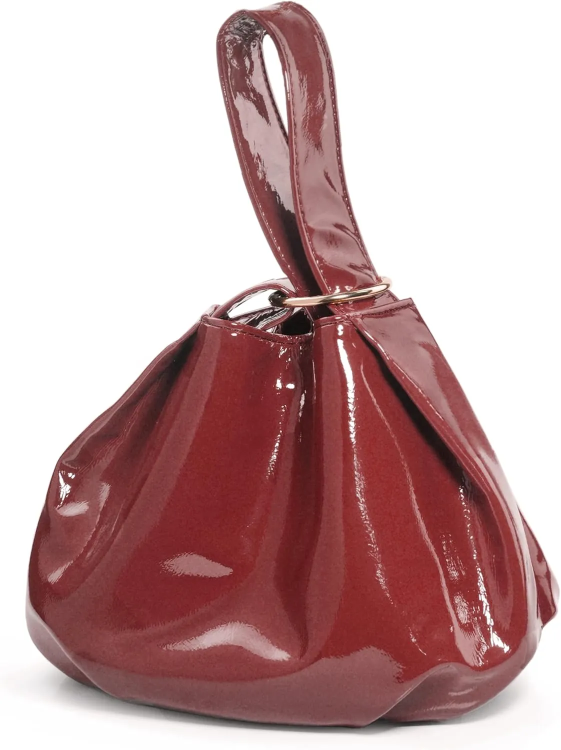 Women's Glossy Clutch Patent Vegan Leather Hobo Top Handle Bag Small Tote