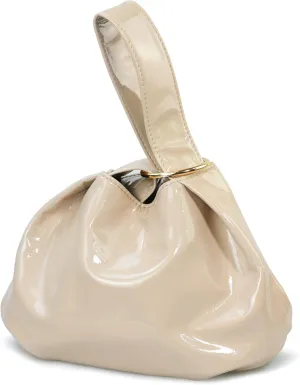 Women's Glossy Clutch Patent Vegan Leather Hobo Top Handle Bag Small Tote