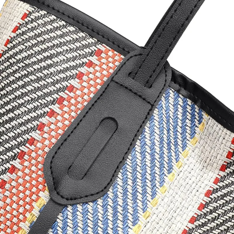 Women's Large Capacity Striped Tote Bag Trendy Color Stripe Work Travel Satchel Handbag Contrast Hobo Shoulder Purse (Black)