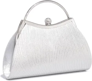 Women's Pleated Clutch Bag Evening Bags With Detachable Chain Strap Crystal Embellishment for Cocktail Party Wedding