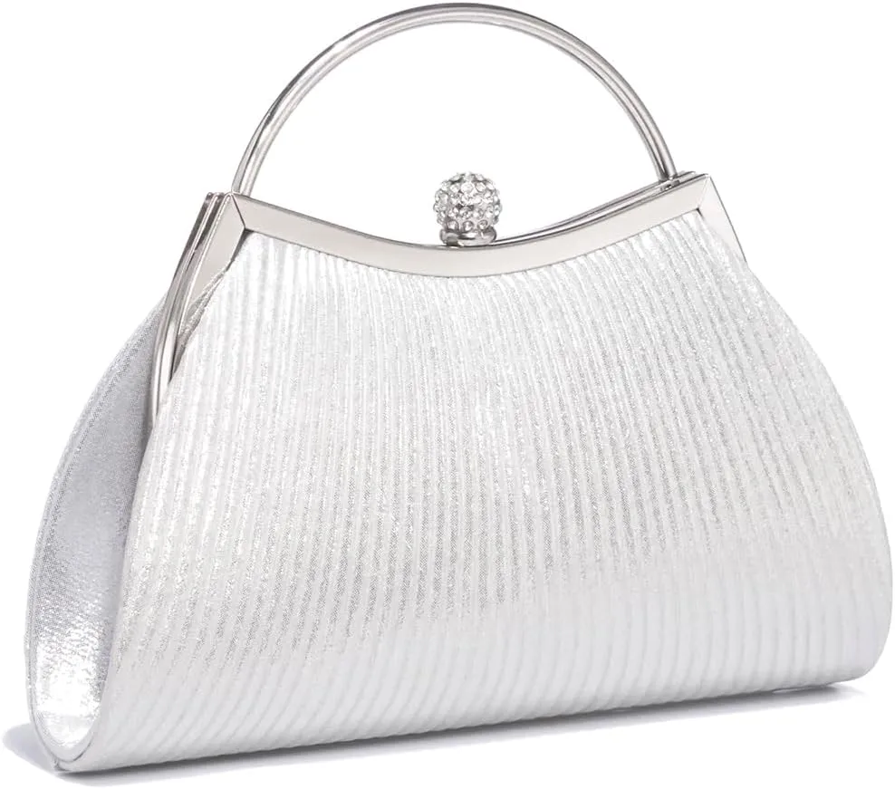 Women's Pleated Clutch Bag Evening Bags With Detachable Chain Strap Crystal Embellishment for Cocktail Party Wedding