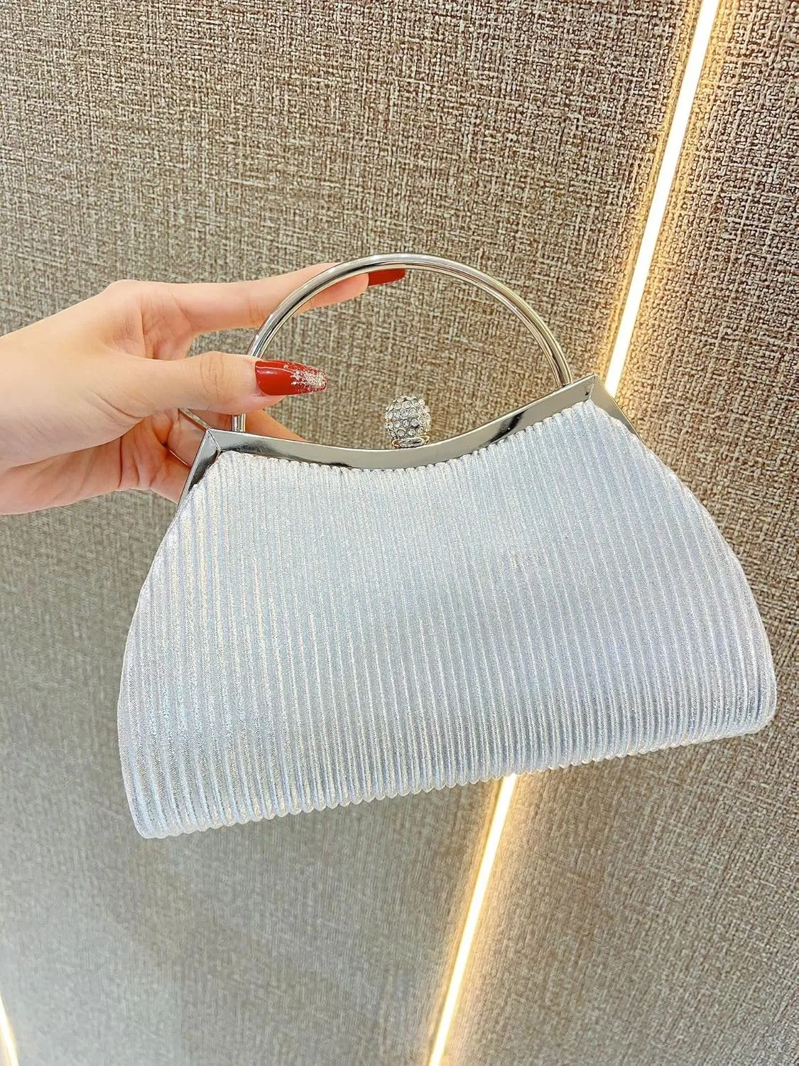 Women's Pleated Clutch Bag Evening Bags With Detachable Chain Strap Crystal Embellishment for Cocktail Party Wedding