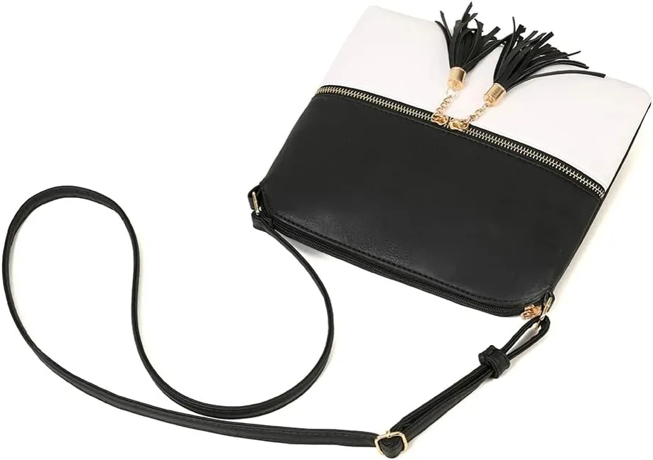 Women's Trendy Crossbody Bag Small Tote Bags PU Leather Satchel Purse Shoulder Bags Handbag with Tassels