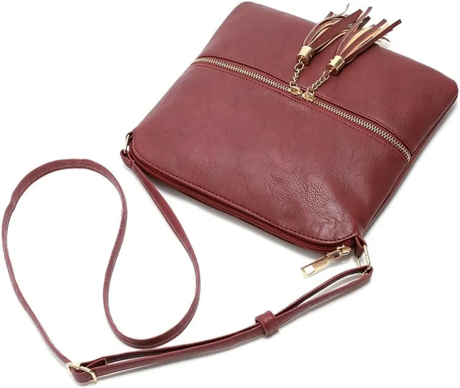 Women's Trendy Crossbody Bag Small Tote Bags PU Leather Satchel Purse Shoulder Bags Handbag with Tassels