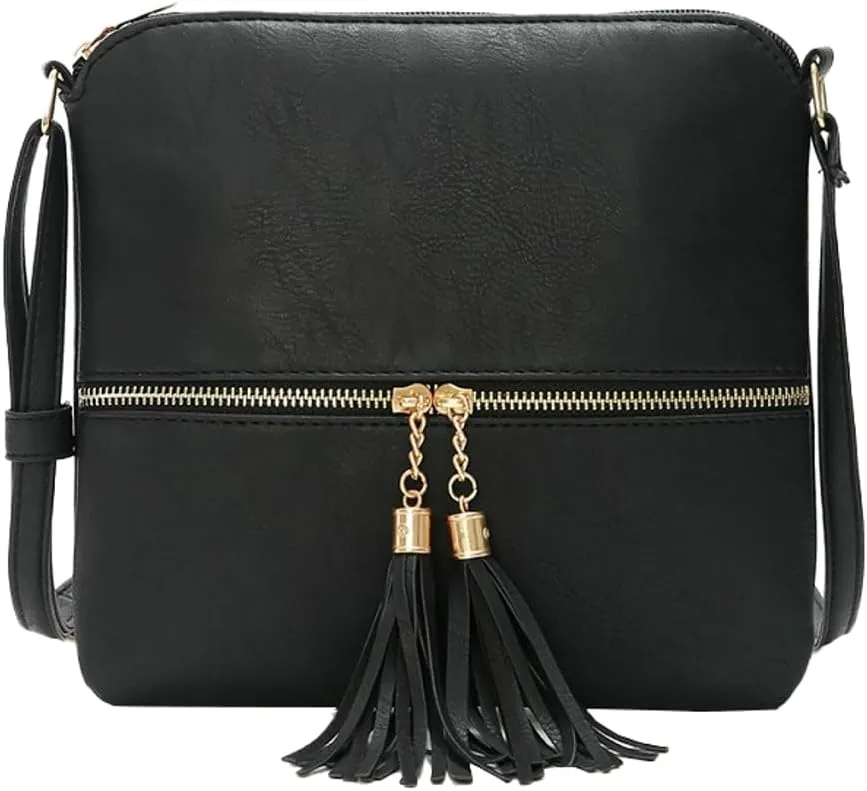 Women's Trendy Crossbody Bag Small Tote Bags PU Leather Satchel Purse Shoulder Bags Handbag with Tassels