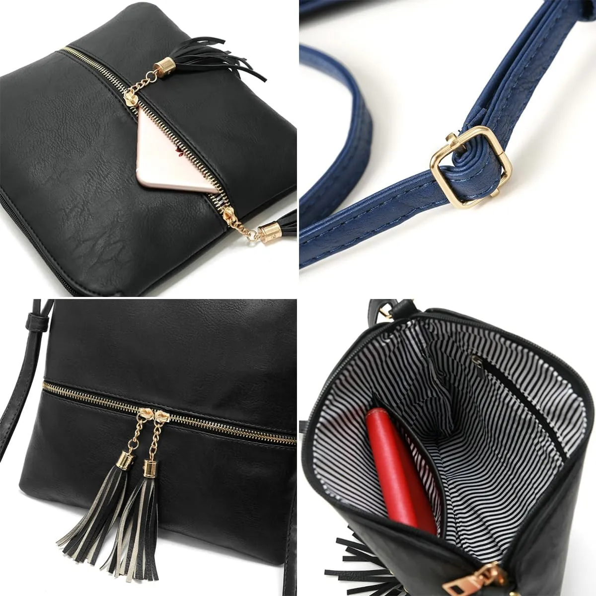 Women's Trendy Crossbody Bag Small Tote Bags PU Leather Satchel Purse Shoulder Bags Handbag with Tassels