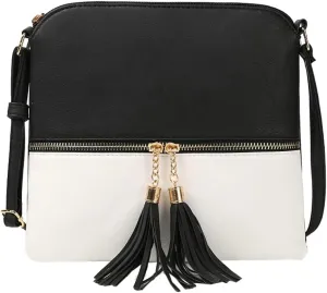 Women's Trendy Crossbody Bag Small Tote Bags PU Leather Satchel Purse Shoulder Bags Handbag with Tassels