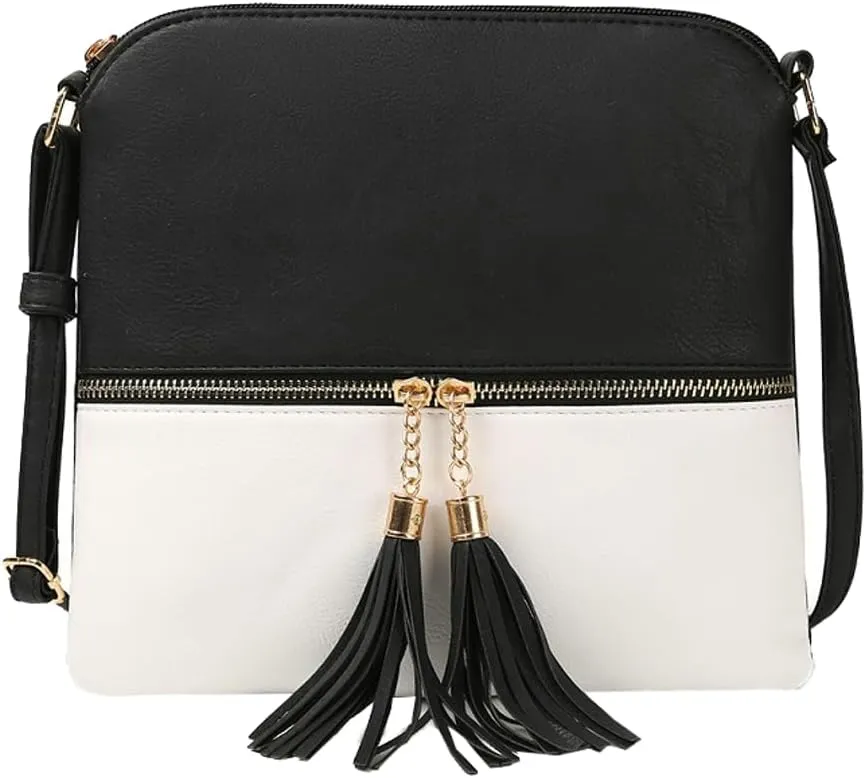 Women's Trendy Crossbody Bag Small Tote Bags PU Leather Satchel Purse Shoulder Bags Handbag with Tassels