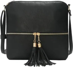 Women's Trendy Crossbody Bag Small Tote Bags PU Leather Satchel Purse Shoulder Bags Handbag with Tassels
