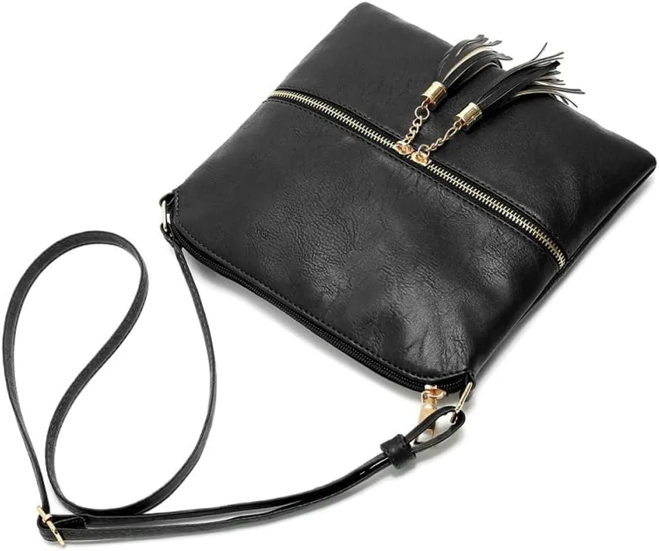 Women's Trendy Crossbody Bag Small Tote Bags PU Leather Satchel Purse Shoulder Bags Handbag with Tassels