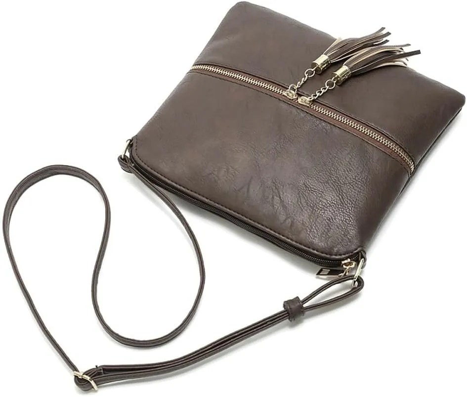 Women's Trendy Crossbody Bag Small Tote Bags PU Leather Satchel Purse Shoulder Bags Handbag with Tassels