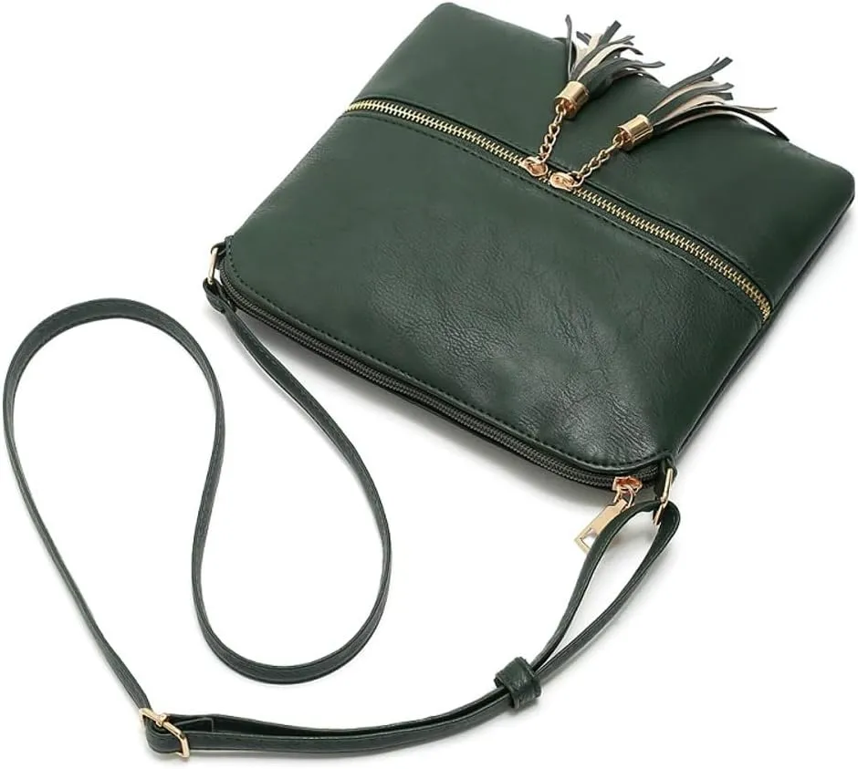 Women's Trendy Crossbody Bag Small Tote Bags PU Leather Satchel Purse Shoulder Bags Handbag with Tassels