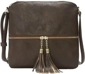 Women's Trendy Crossbody Bag Small Tote Bags PU Leather Satchel Purse Shoulder Bags Handbag with Tassels