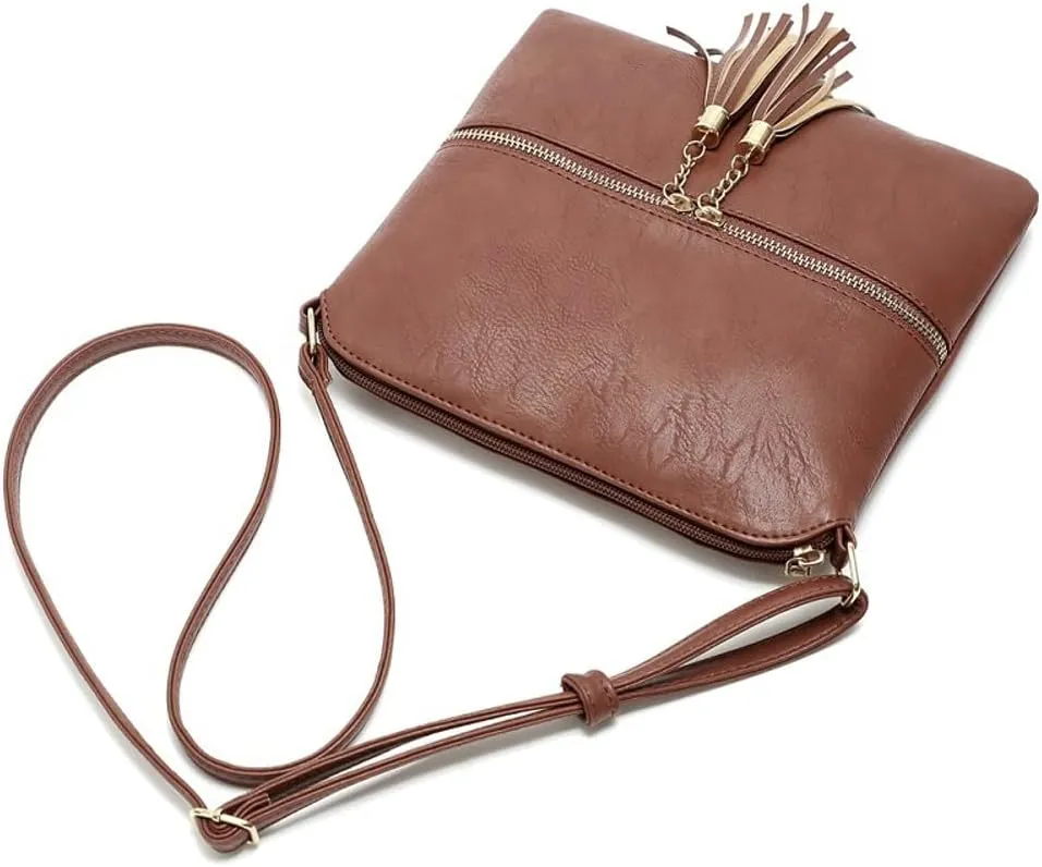 Women's Trendy Crossbody Bag Small Tote Bags PU Leather Satchel Purse Shoulder Bags Handbag with Tassels