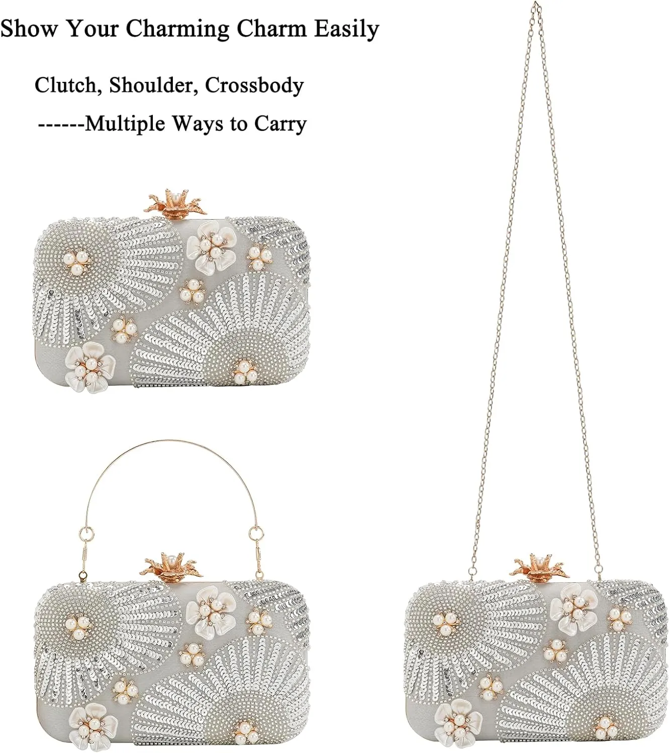 Womens Vintage Floral Embroidery Clutch Evening Handbag Shoulder Bags Purse for Wedding Party Prom