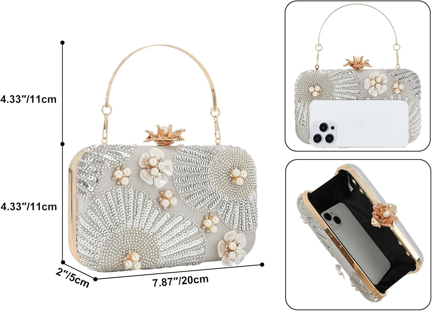 Womens Vintage Floral Embroidery Clutch Evening Handbag Shoulder Bags Purse for Wedding Party Prom
