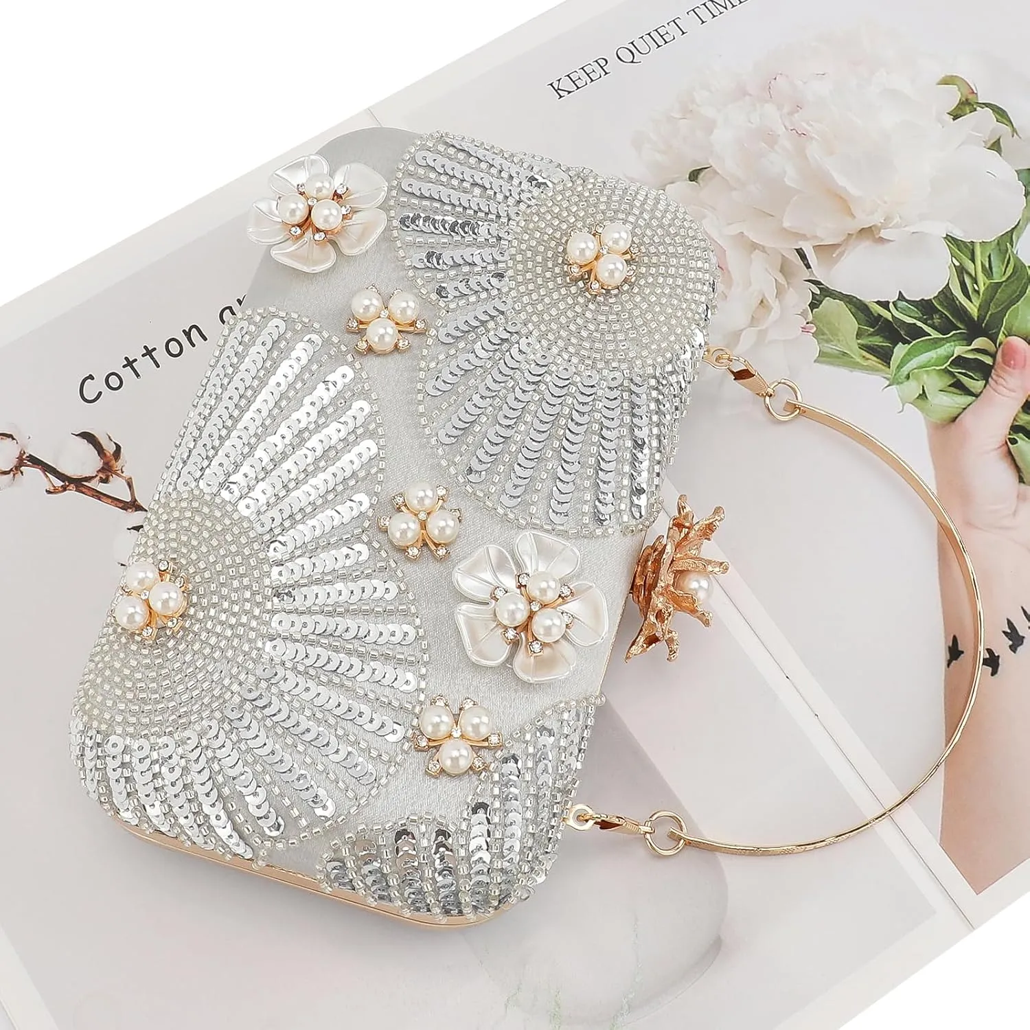 Womens Vintage Floral Embroidery Clutch Evening Handbag Shoulder Bags Purse for Wedding Party Prom