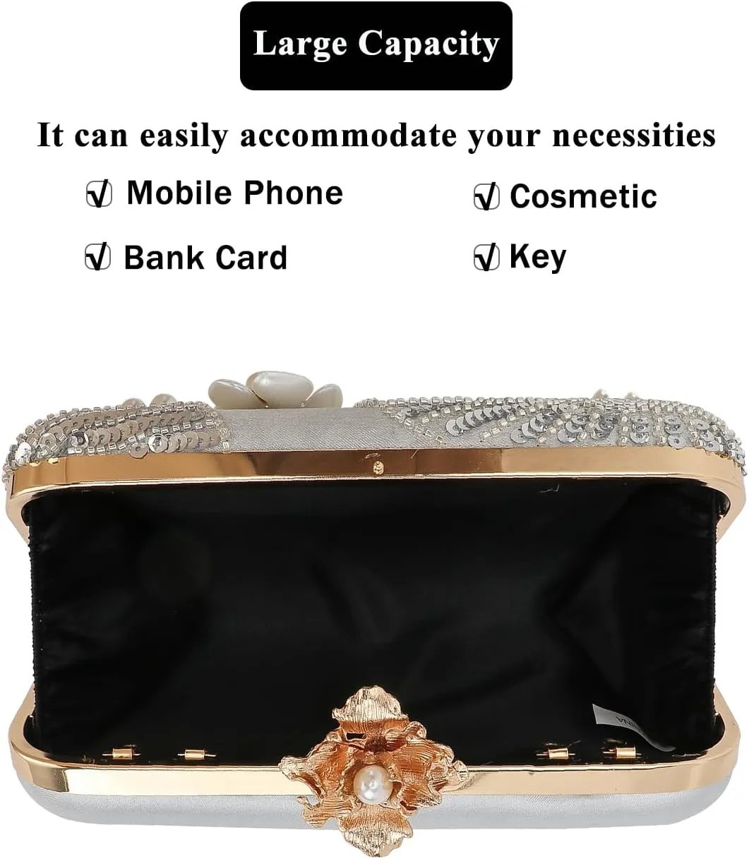 Womens Vintage Floral Embroidery Clutch Evening Handbag Shoulder Bags Purse for Wedding Party Prom