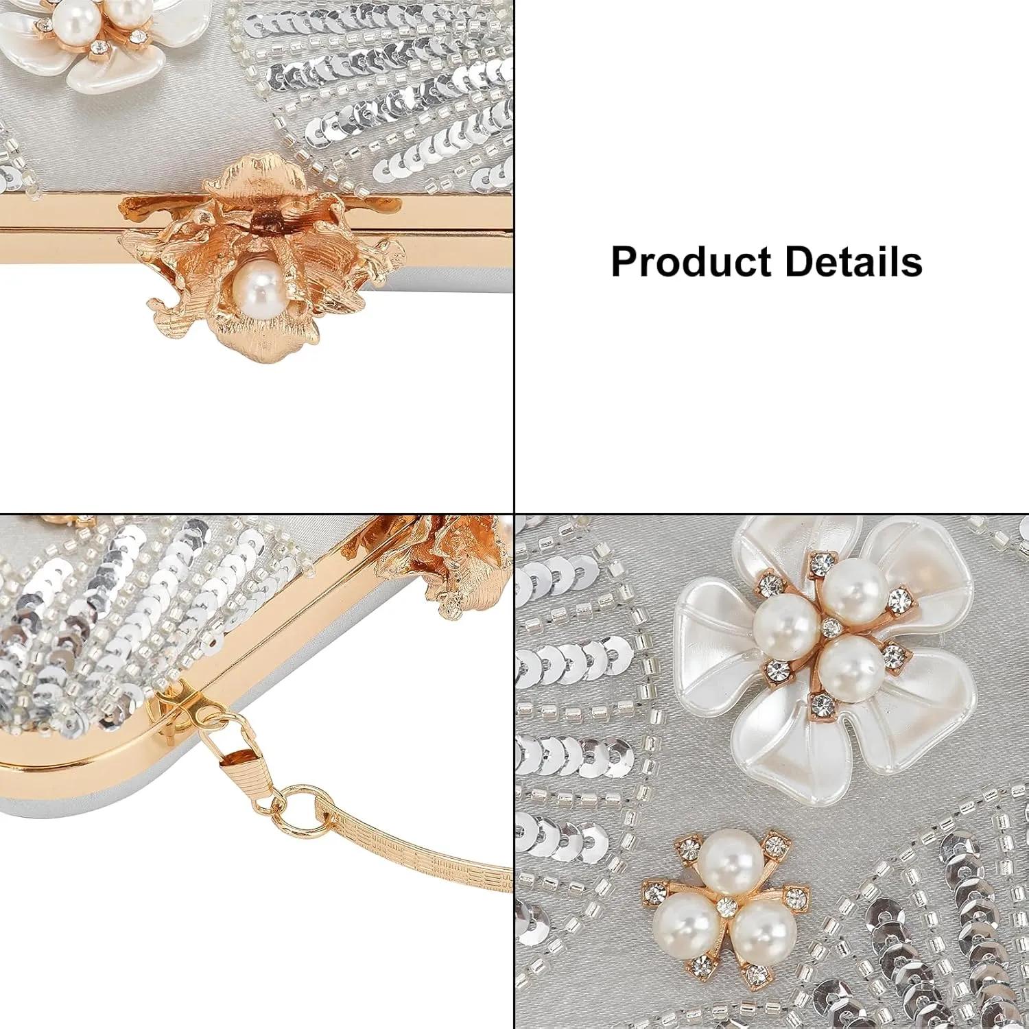 Womens Vintage Floral Embroidery Clutch Evening Handbag Shoulder Bags Purse for Wedding Party Prom