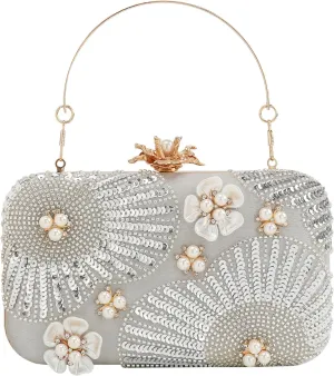Womens Vintage Floral Embroidery Clutch Evening Handbag Shoulder Bags Purse for Wedding Party Prom