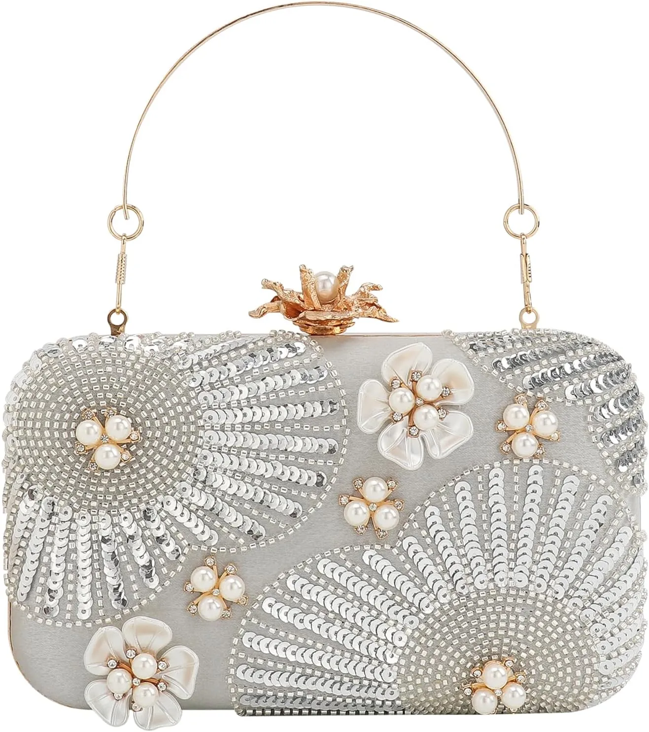 Womens Vintage Floral Embroidery Clutch Evening Handbag Shoulder Bags Purse for Wedding Party Prom