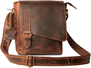 Wonder Care Genuine Leather Small Sling Bag for Men Cross Flip Bag With Vintage Look Cross Body Shoulder Bags For Business Travel Office School (Cross Flip_10")