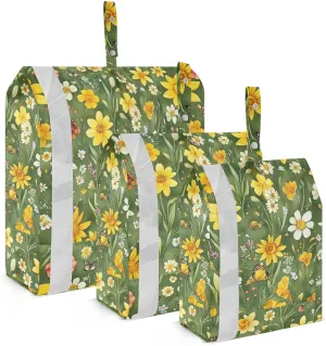 Yellow Wild Flowers 3 Set Packing Travel Organizer Foldable Garment Bag Closet Storage Bags For Suitcase Bedroom Storage