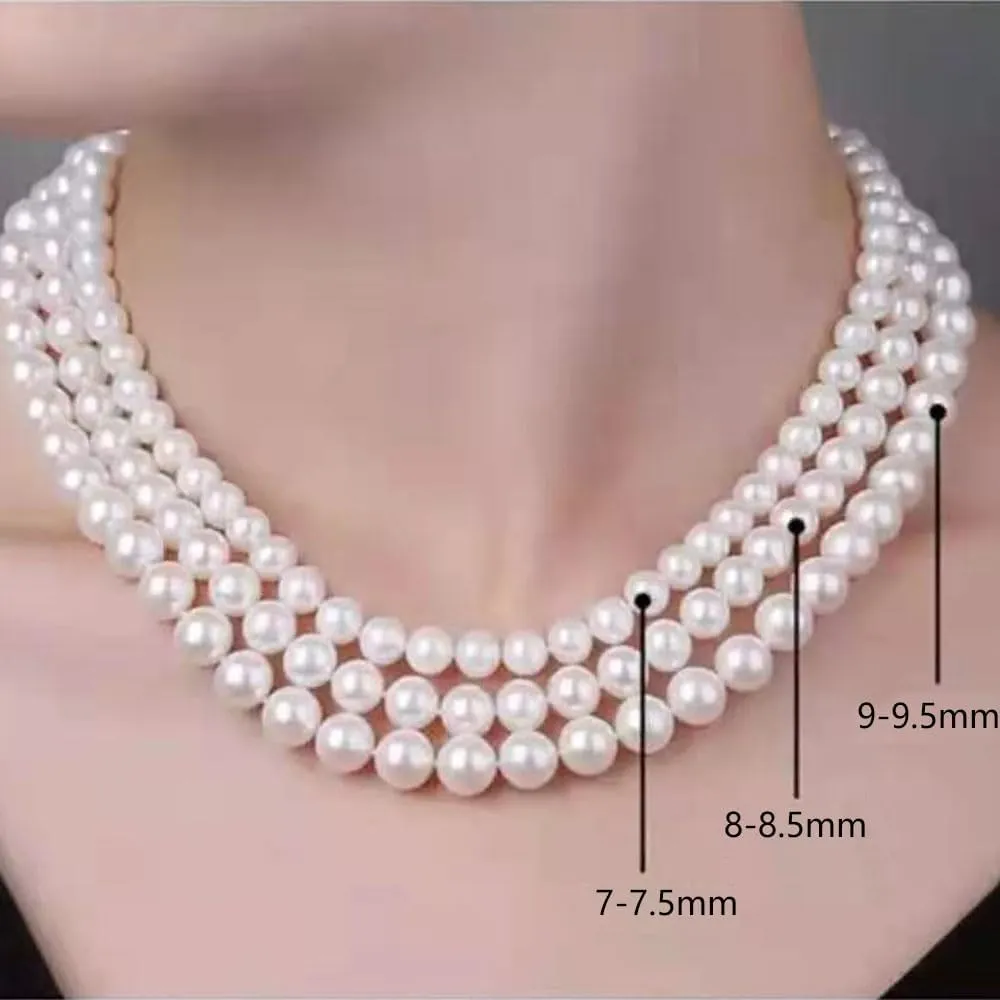 YING LAN Genuine Cultured White Freshwater Pearl Necklace for Women Ladies, Dainty Pearl Beaded Necklace Strand With Plated Sterling Silver Clasp