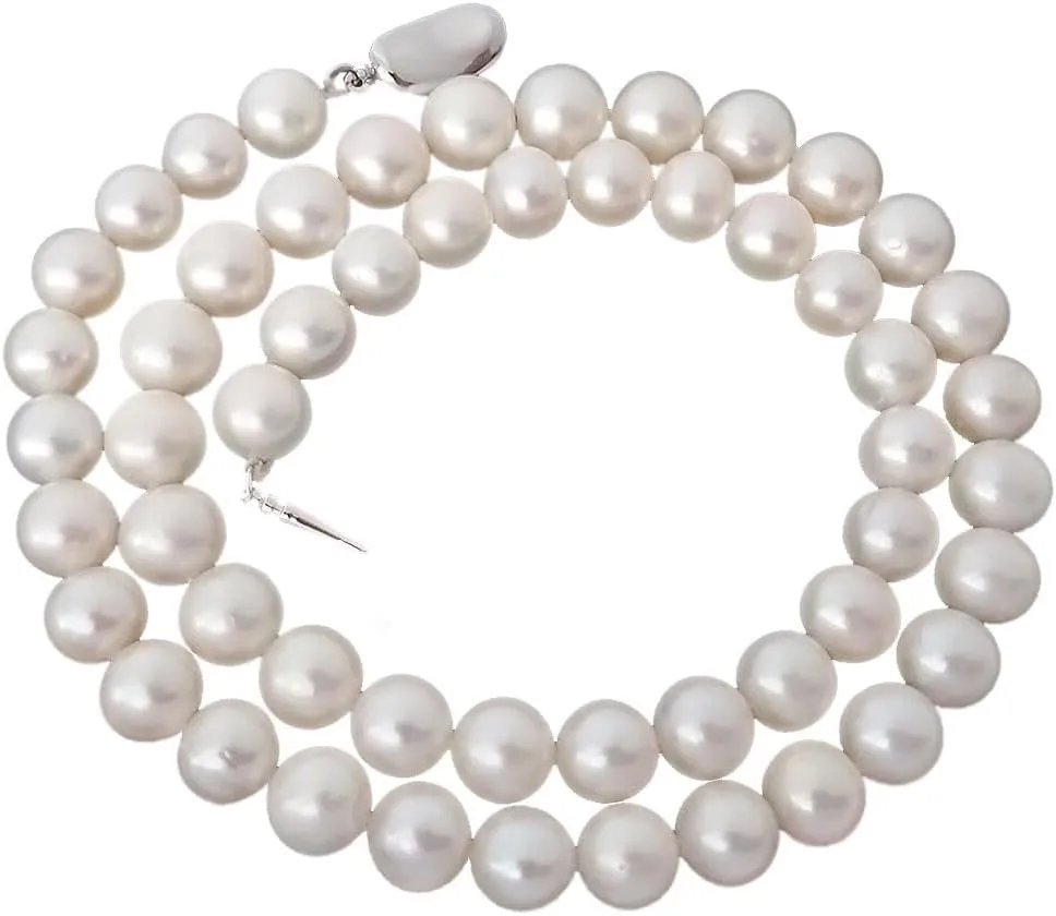 YING LAN Genuine Cultured White Freshwater Pearl Necklace for Women Ladies, Dainty Pearl Beaded Necklace Strand With Plated Sterling Silver Clasp