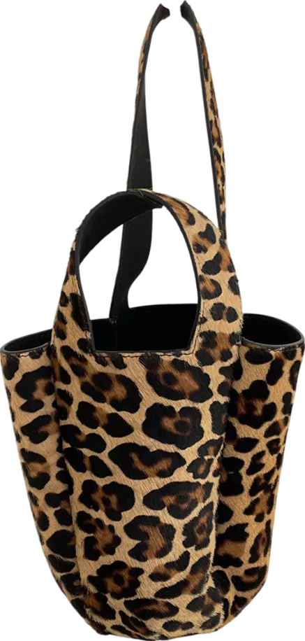 ZARA Brown Animal Print Leather Mini Bucket Bag One Size